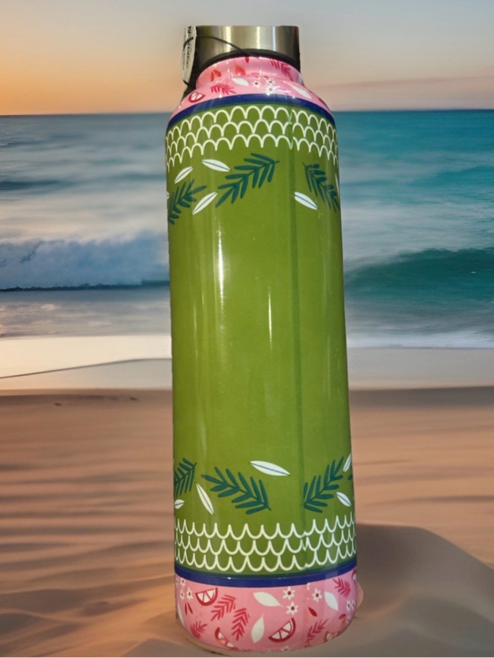 Beach Vibes Stainless Water Bottle - Green & Pink 17 Oz brand new - Picture 3 of 4